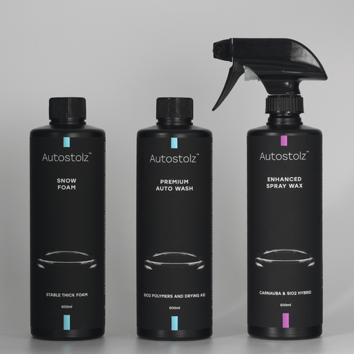 Autostolz Signature Wash Kit – Snow Foam, SiO₂ Auto Wash and Ceramic Spray Wax bundle on a neutral backround