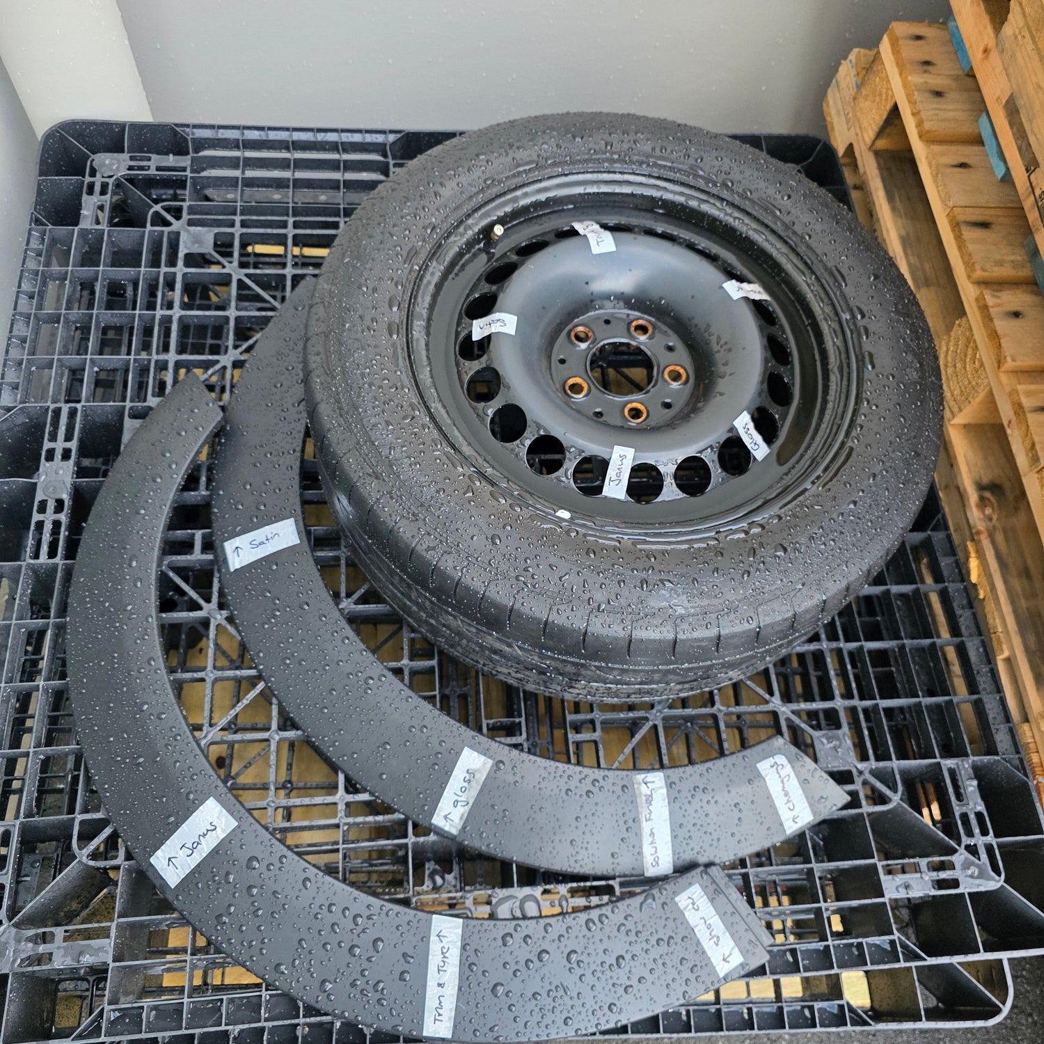 Durability testing of different tyre and trim products on a tyre and trim parts by lovecars Christchurch applying products and leaving outside for durability testing over winter, winner wis Fireball