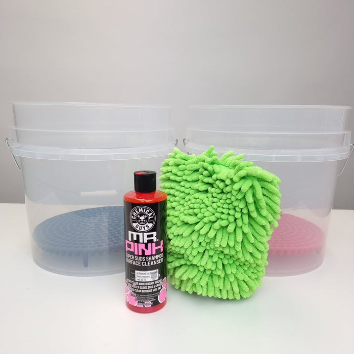 Two Bucket System with Dirt Traps, Mitt & Mr Pink - Lovecars - Chemical Guys - Cleaning - ZR2222B - 