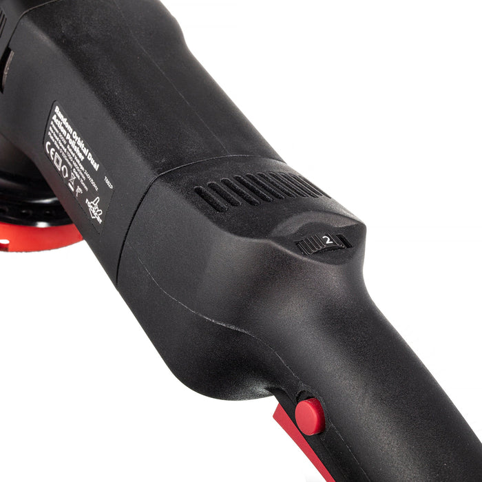 Easy-to-use speed control dial, trigger and lock button on the RockCar 15mm dual action polisher allowing smooth operation without interrupting your work | lovecars