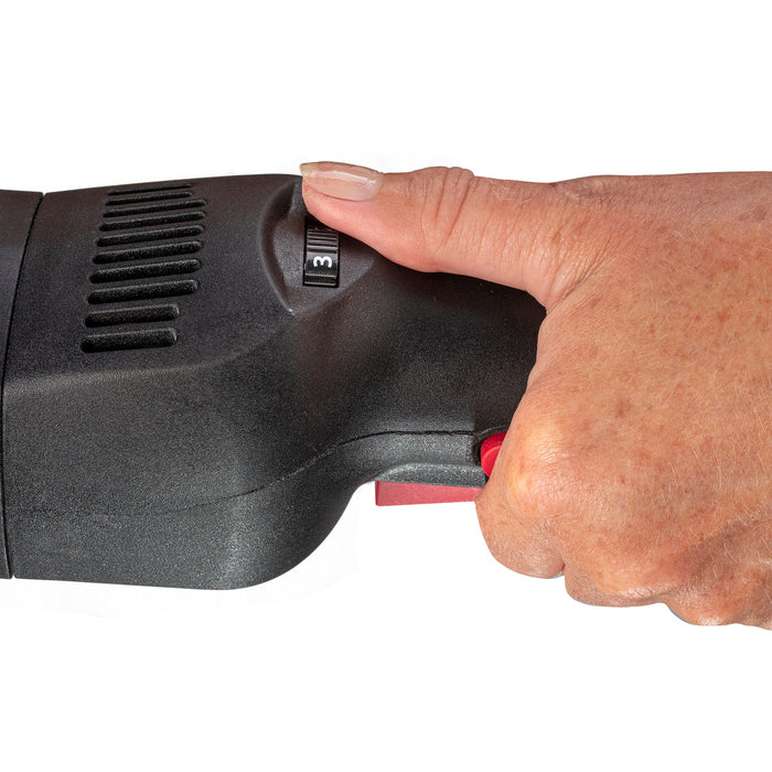 Ergonomic speed control dial and trigger layout on the RockCar 15mm dual action polisher allowing natural one-handed operation | lovecars