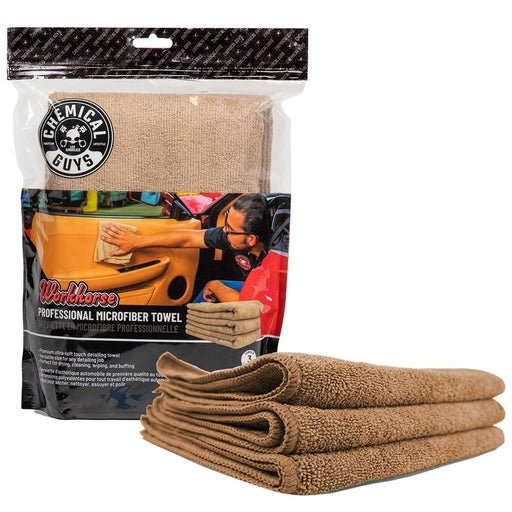 Workhorse Tan Brown Professional Grade Microfiber Towel 16"X16" (Leather & Vinyl) (3 Pack) - lovecarsnz - Chemical Guys - Cloths, Towels, Applicators - MIC34403 -